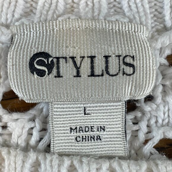 STYLUS Open Knit White Spring Summer Cotton Sweater-Top Cover-up Sz L #340B - Picture 6 of 8